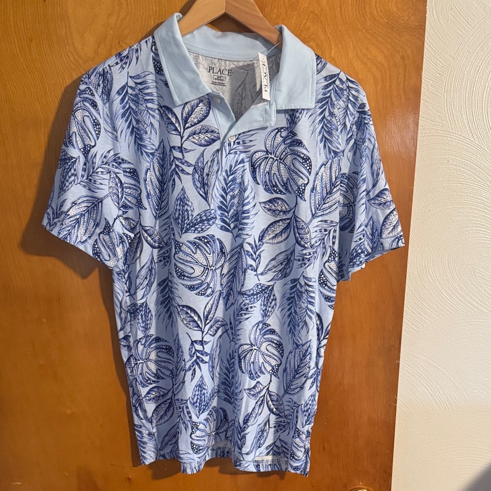 Tropical Polo Shirt Mens Medium Blue Knit